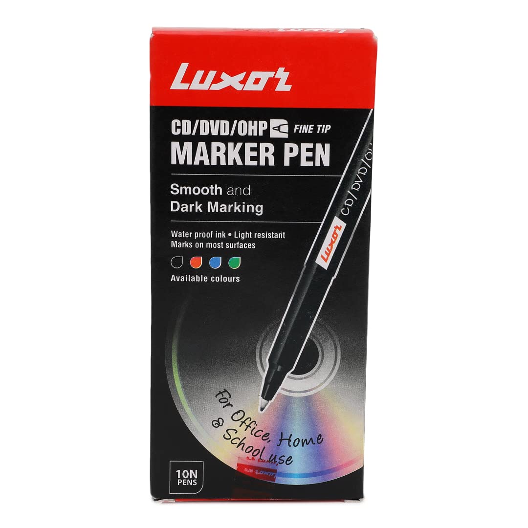 Luxor Fine CD/DVD/OHP Marker - Pack of 10, Black Colour