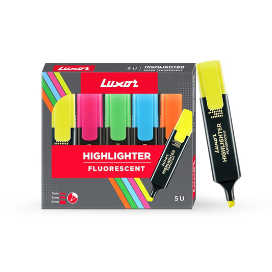 Luxor Highlighter Fluorescent | Assorted | Set of 5 | Versatile: School, Home & Office | Perfect for Professional & Student Work