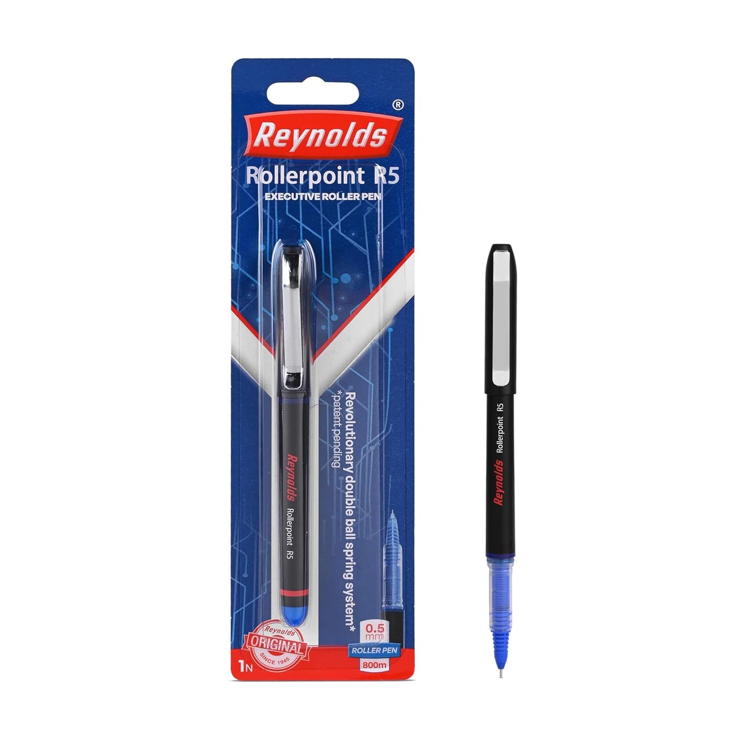 Reynolds R5 RollerBall PenBLUE | Roller PEN WITH COMFORTABLE GRIP | BLUE ROLLER BALL PENS FOR WRITING | PEN FOR PROFESSIONALS | 0.5 mm TIP SIZE