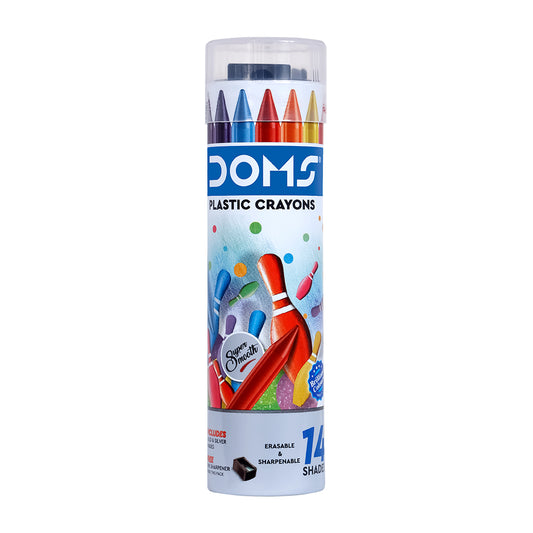 DOMS Plastic Crayons 14 Shades Round Tin Pack