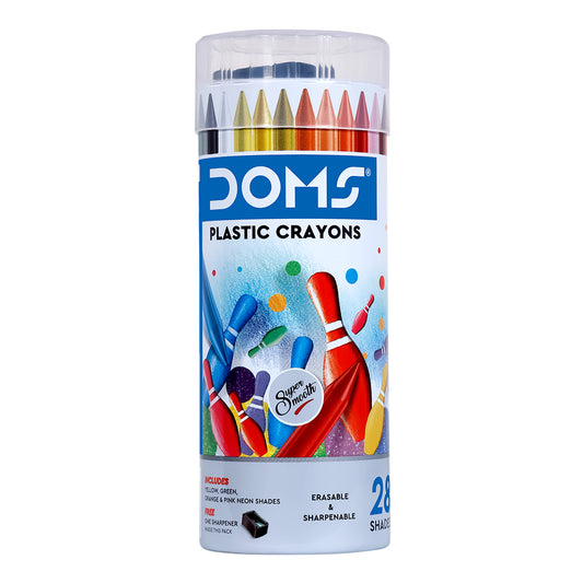 DOMS Plastic Crayons 28 Shades Round Tin Pack